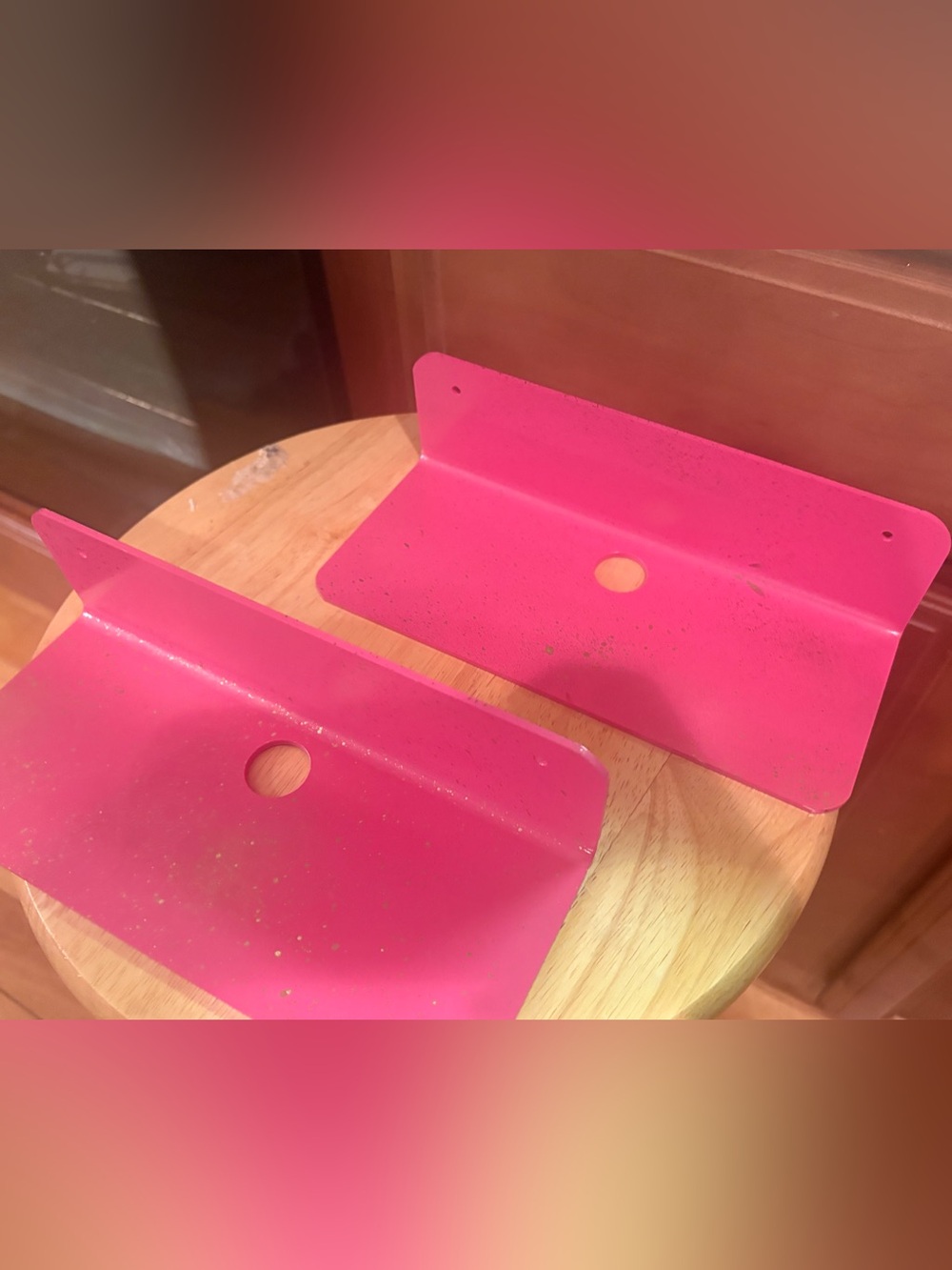 2-Hot Pink “Barbie Themed” floating wall shelves-Pair metallic gold splash